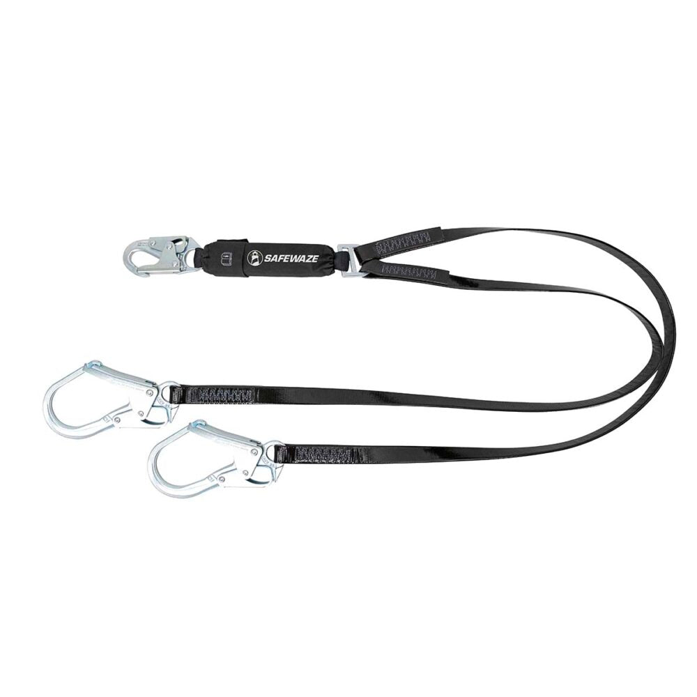 Safewaze PRO-Shield Dual Leg Shock Absorbing Lanyard w/ Rebar Hooks - 6 ft.
