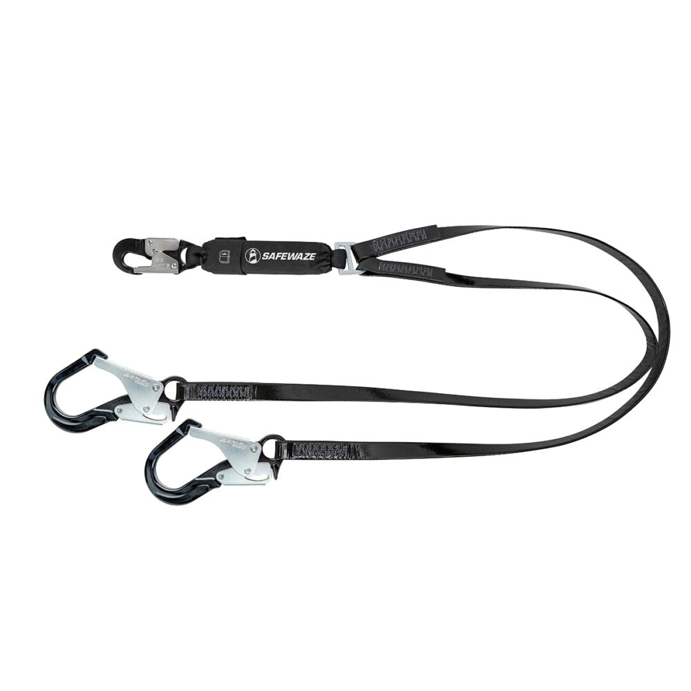Safewaze PRO-Shield Dual Leg Shock Absorbing Lanyard w/ Aluminum Rebar Hooks - 6 ft.