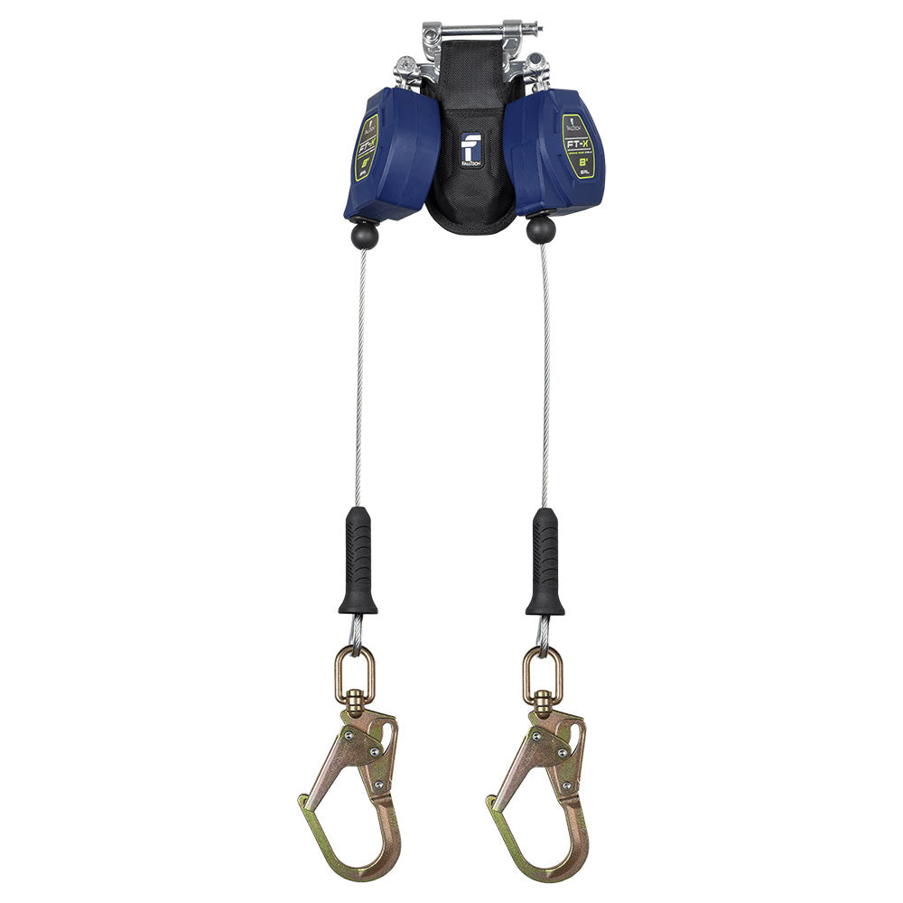 FallTech FT-X Cable Class 2 Twin-Leg Leading Edge Personal SRL w/ Rebar Hook - 8 ft.