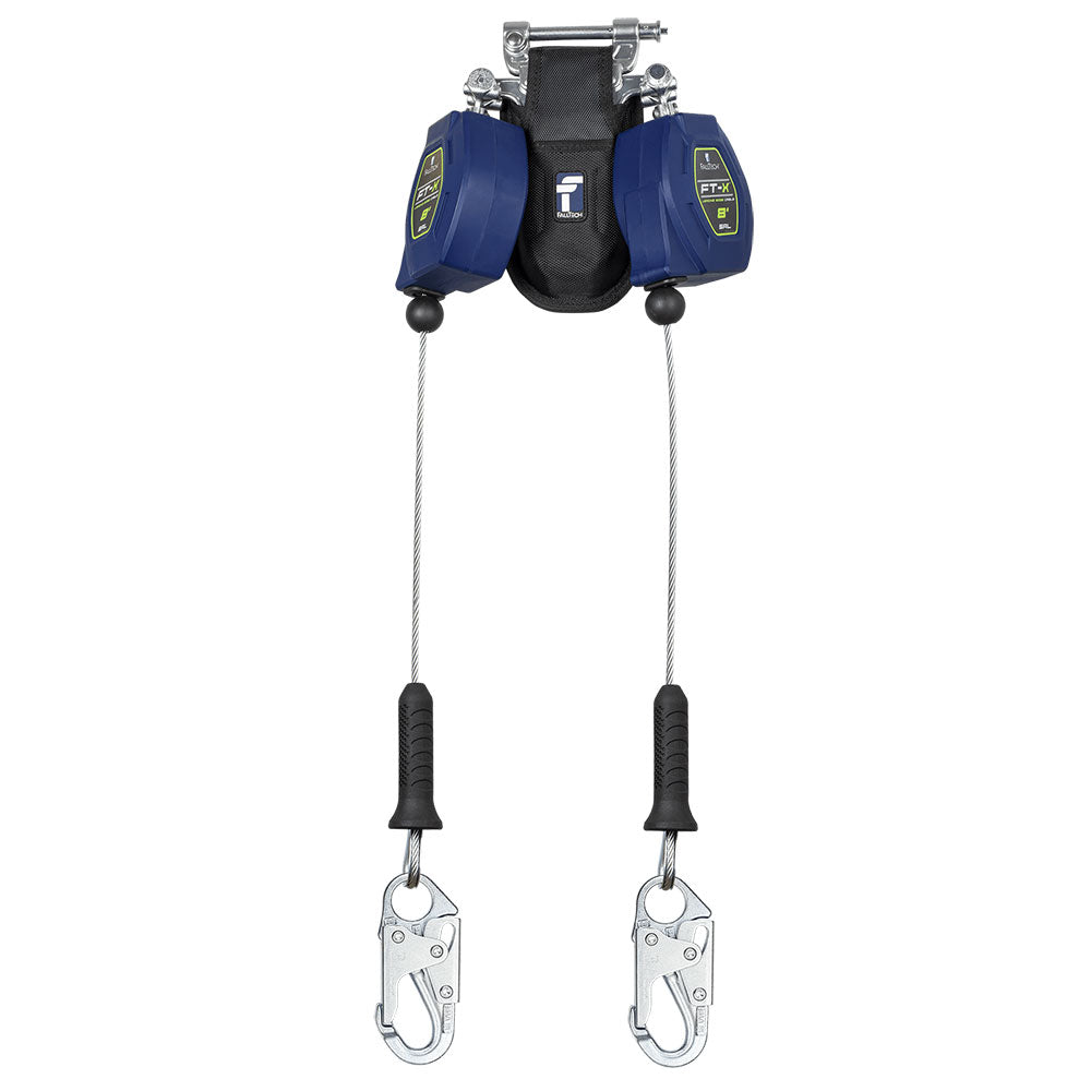 FallTech FT-X Cable Class 2 Twin-Leg Leading Edge Personal SRL w/ Snap Hook - 8 ft.