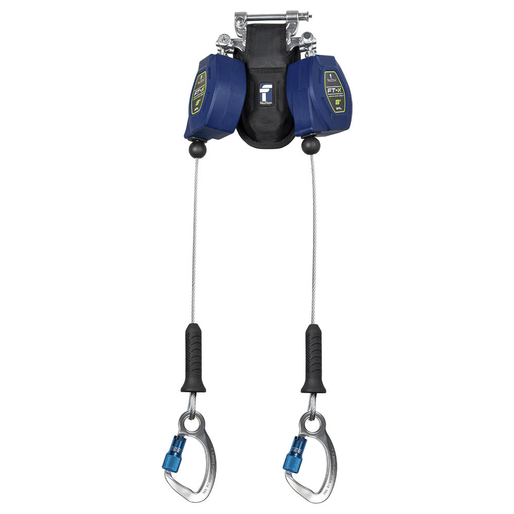 FallTech FT-X Cable Class 2 Twin-Leg Leading Edge Personal SRL w/ Aluminum Carabiners - 8 ft.