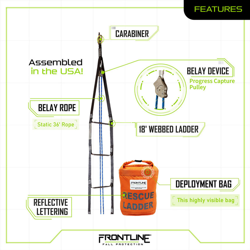 Frontline Rescue Ladder Kit with Pulley System - 18 ft.
