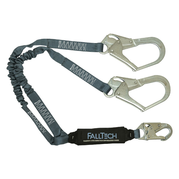 FallTech ViewPack Elastic Dual Leg Stretch Lanyard w/ Rebar Hooks - 6 ft.