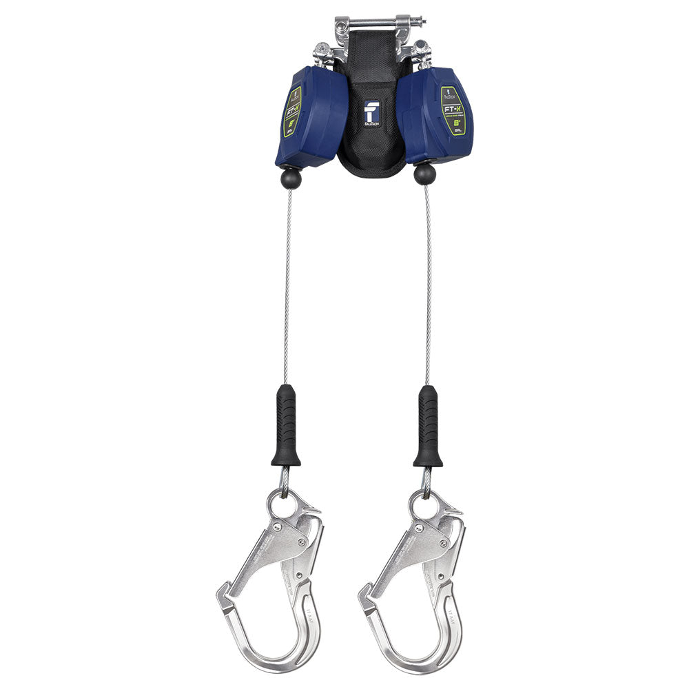 FallTech FT-X Cable Class 2 Twin-Leg Leading Edge Personal SRL w/ Aluminum Rebar Hook - 8 ft.