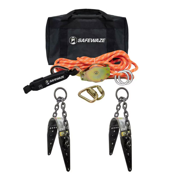Safewaze 2-Person Kernmantle Rope Horizontal Lifeline Kit w/ Chain Anchors